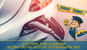 Haas Photo Electric Car Charger Installation With Car Being Charged Mascot Illustrate, electric car charger installation maryland, ev charger installation maryland, tesla charging installation near me